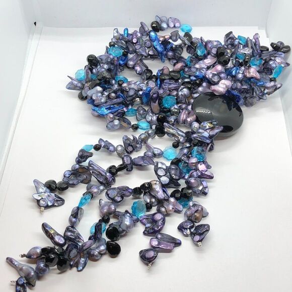 Substantial, Heavy, Unique Purple & Blue Shell & Bead Runway Statement Necklace - Picture 2 of 9